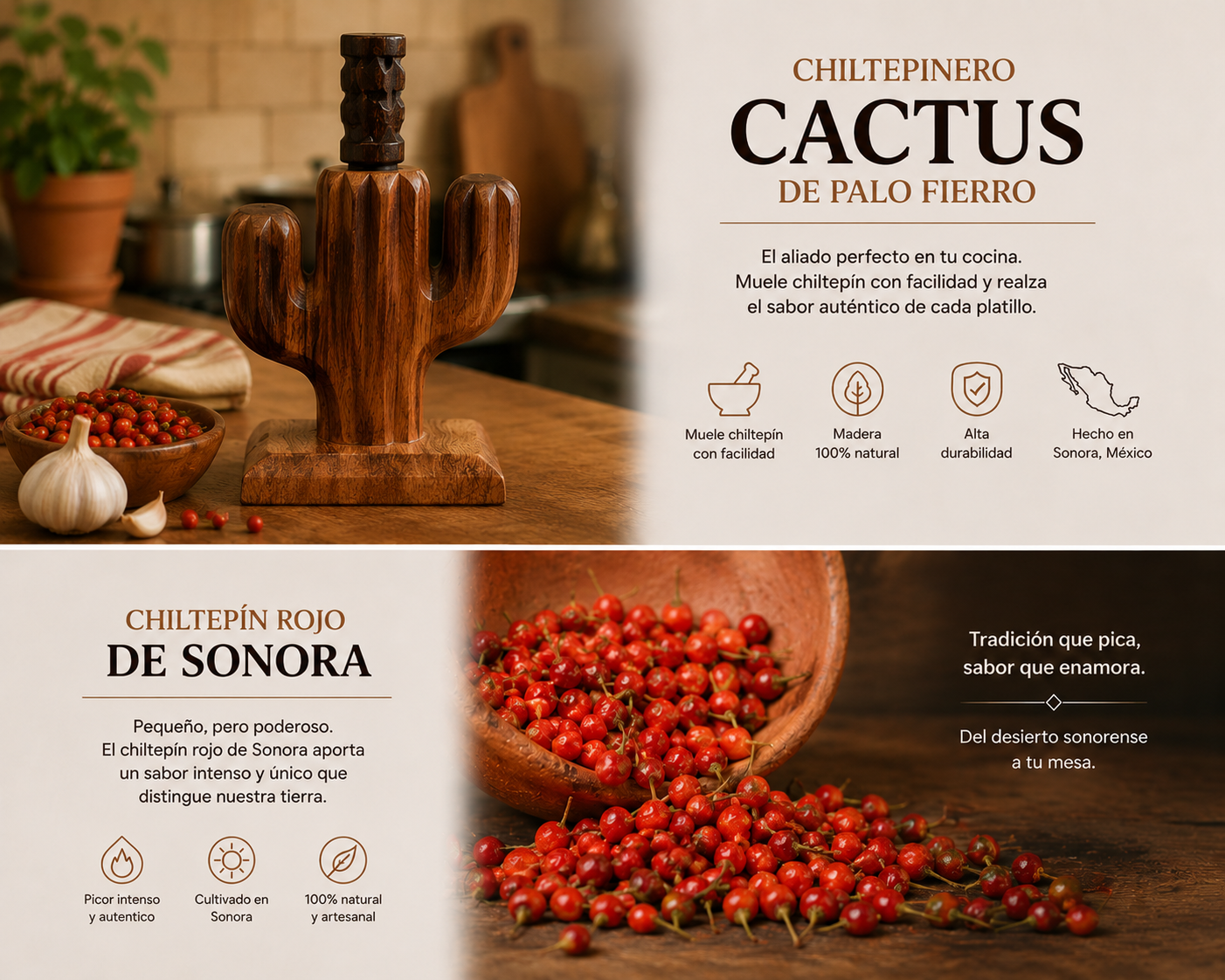 Chiltepinero de madera de palo fierro. Figura Sahuaro - Cactus - Image 5